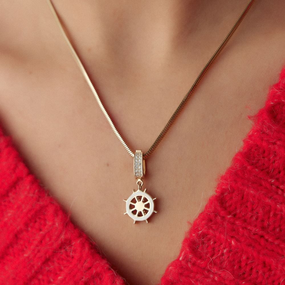 Dümen Beyaz Mineli Charm Kolye Ucu