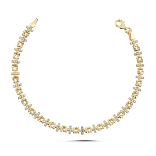 Çizgi Oval Tasarım Taşlı Bileklik (18.5*0.4 Cm)
