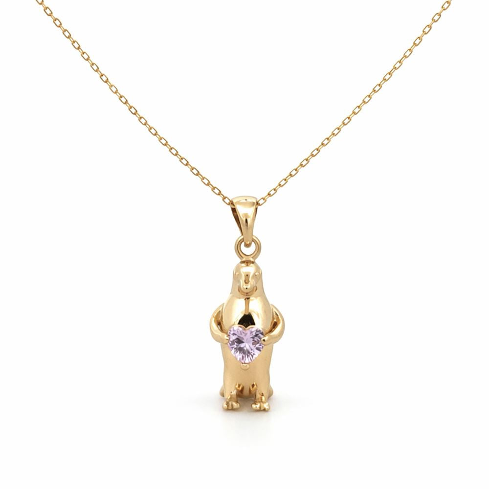 Kalp Taşlı Penguen Altın Kolye(2*0.5Cm)