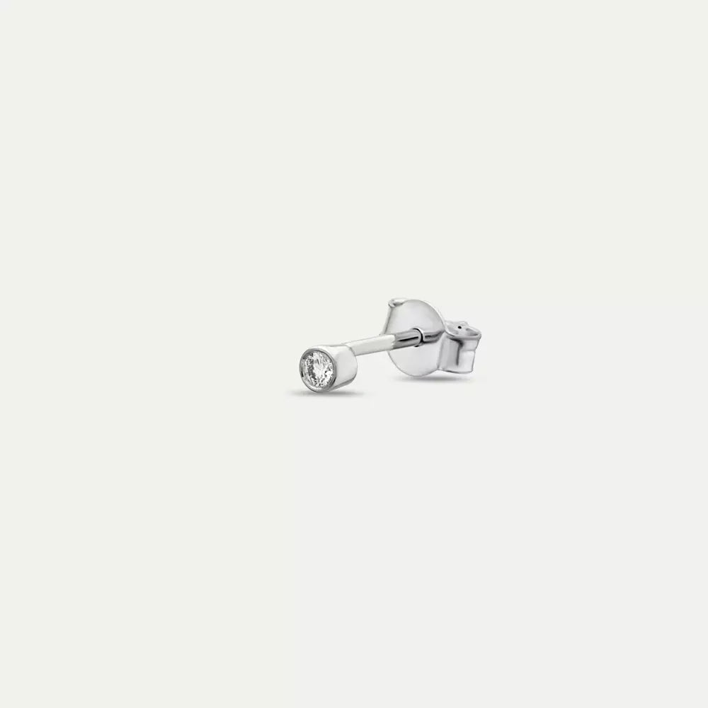 0.02 CT Pırlanta Taşlı Beyaz Altın Mini Tek Küpe