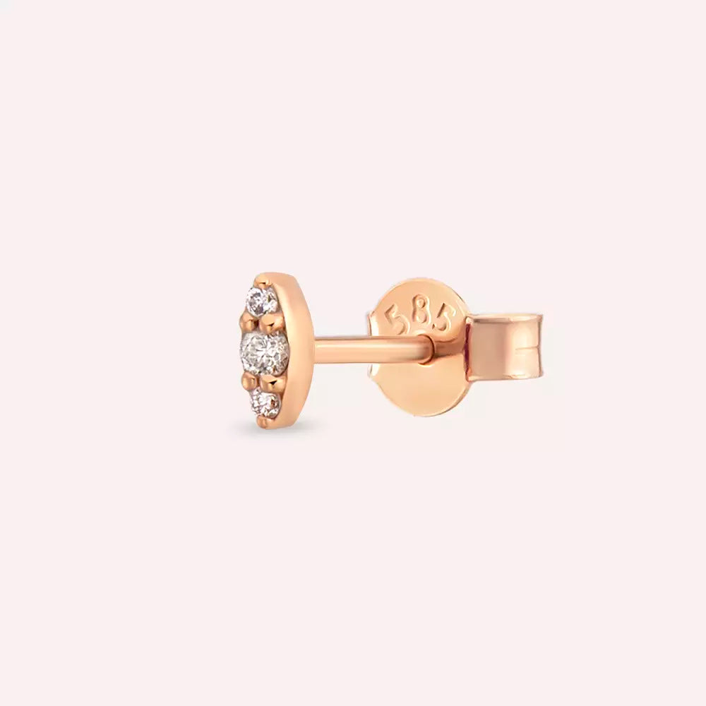 0.04 CT Pırlanta Taşlı Rose Altın Tek Küpe