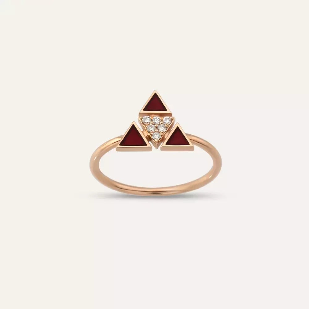 Trigon 0.06 CT Pırlanta Taşlı ve Kırmızı Mineli Rose Altın Yüzük