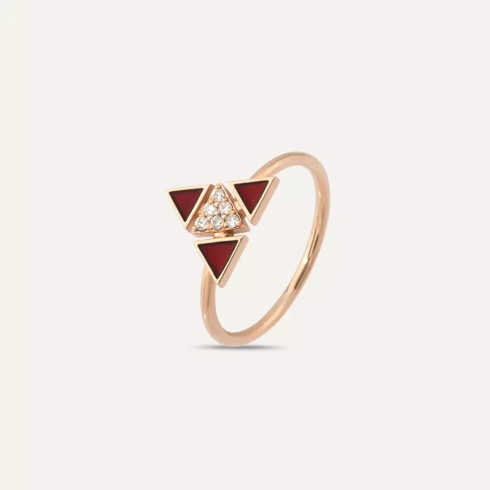 Trigon 0.06 CT Pırlanta Taşlı ve Kırmızı Mineli Rose Altın Yüzük