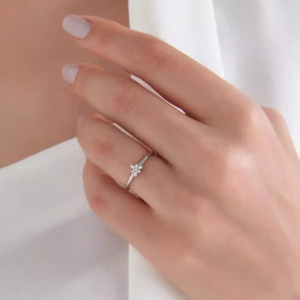 0.08 CT Baguette Diamond White Gold Minimal Ring