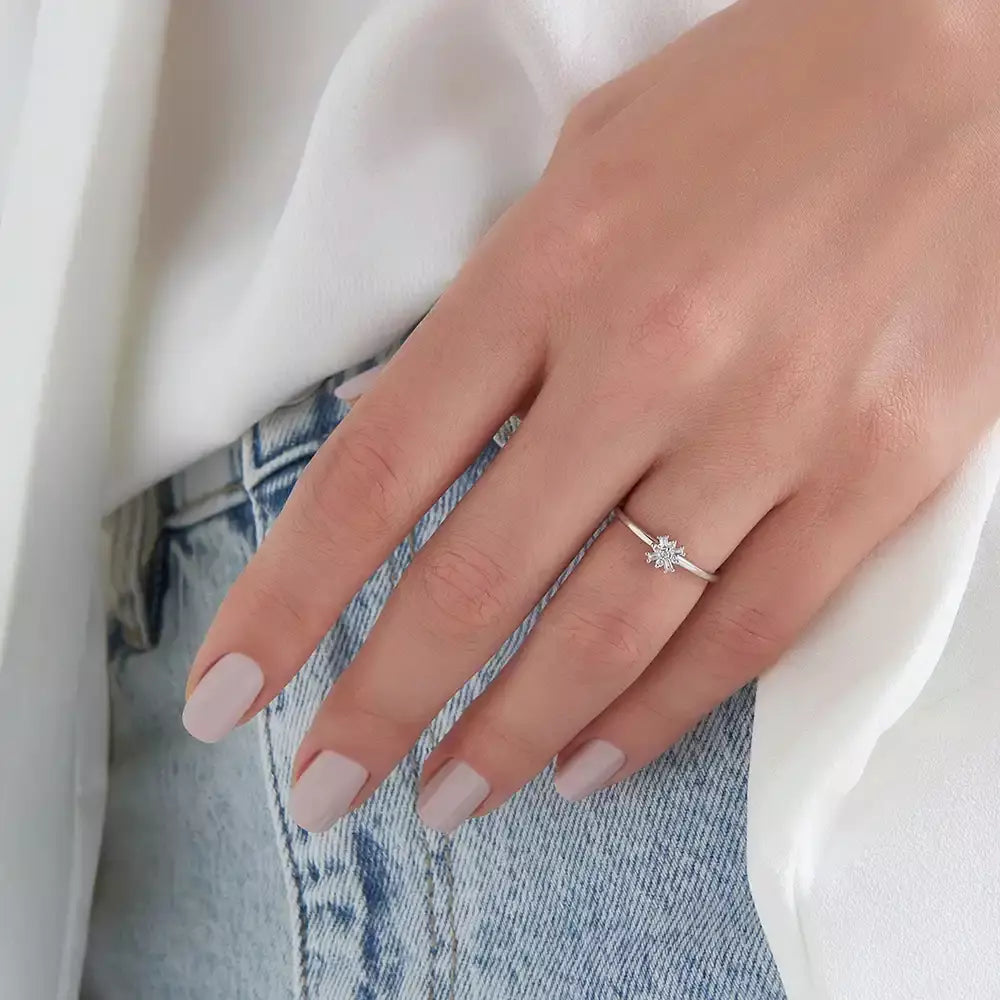 0.09 CT Baguette Diamond White Gold Minimal Ring