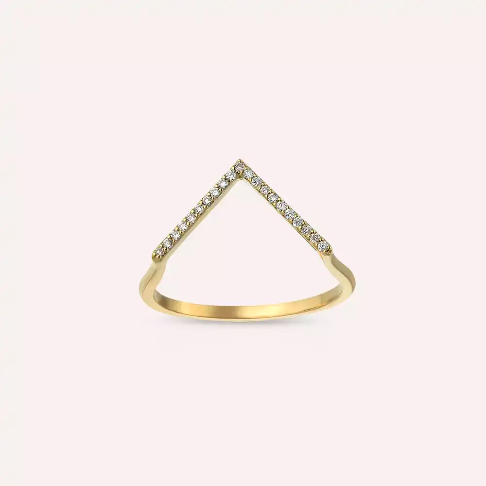 0.09 CT Pırlanta Taşlı Sarı Altın Minimal V Yüzük