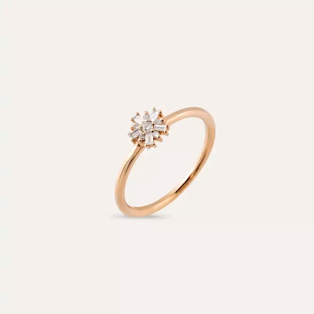 0.12 CT Baget Pırlanta Taşlı Rose Altın Yüzük