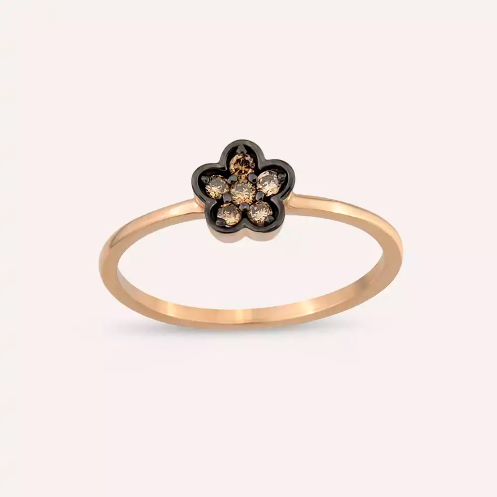 Elora 0.12 CT Brown Diamond Rose Gold Flower Ring
