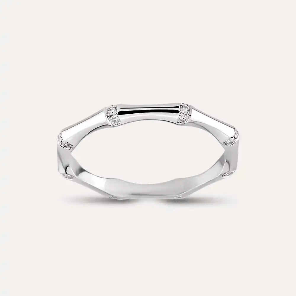 0.12 CT Pırlanta Taşlı Beyaz Altın Kemik Yüzük