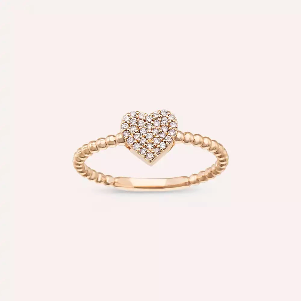 Eros 0.15 CT Pırlanta Taşlı Rose Altın Kalp Yüzük
