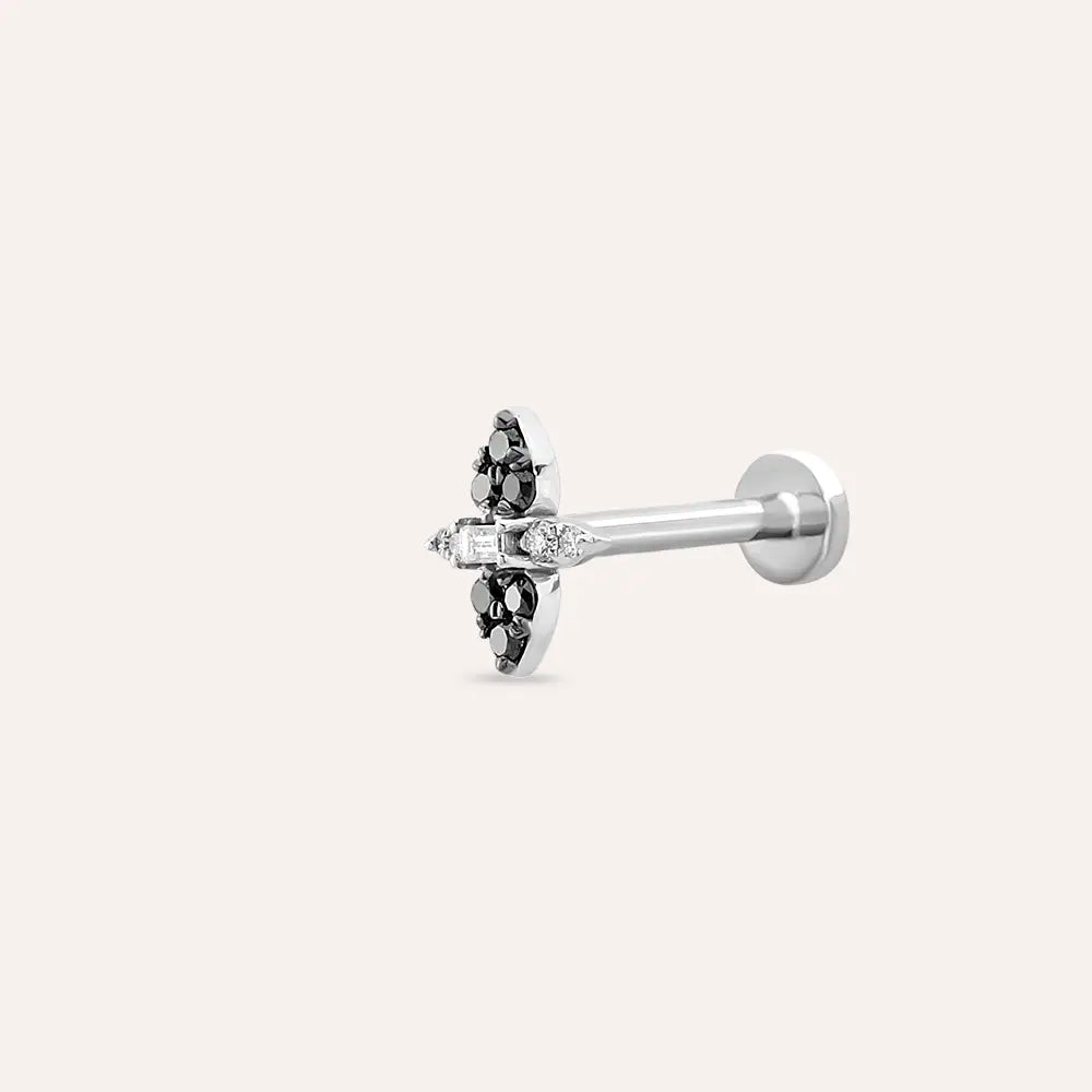 0.16 CT Siyah Pırlanta Taşlı Beyaz Altın Piercing
