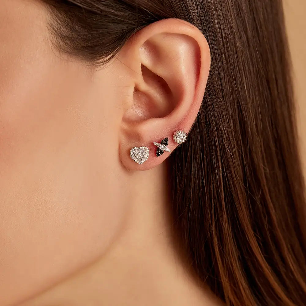 0.16 CT Siyah Pırlanta Taşlı Beyaz Altın Piercing