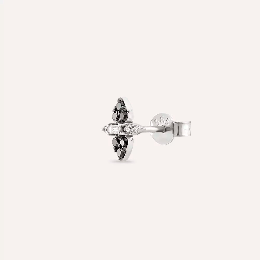 0.16 CT Siyah Pırlanta Taşlı Beyaz Altın Tek Küpe