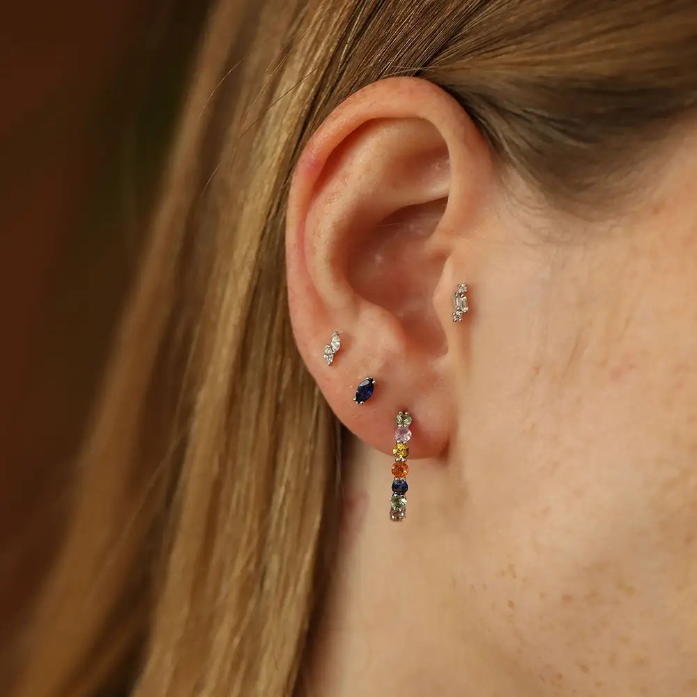 0.18 CT Markiz Kesim Safir Taşlı Beyaz Altın Piercing