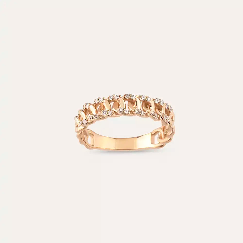 0.18 CT Pırlanta Taşlı Rose Altın Zincir Yüzük
