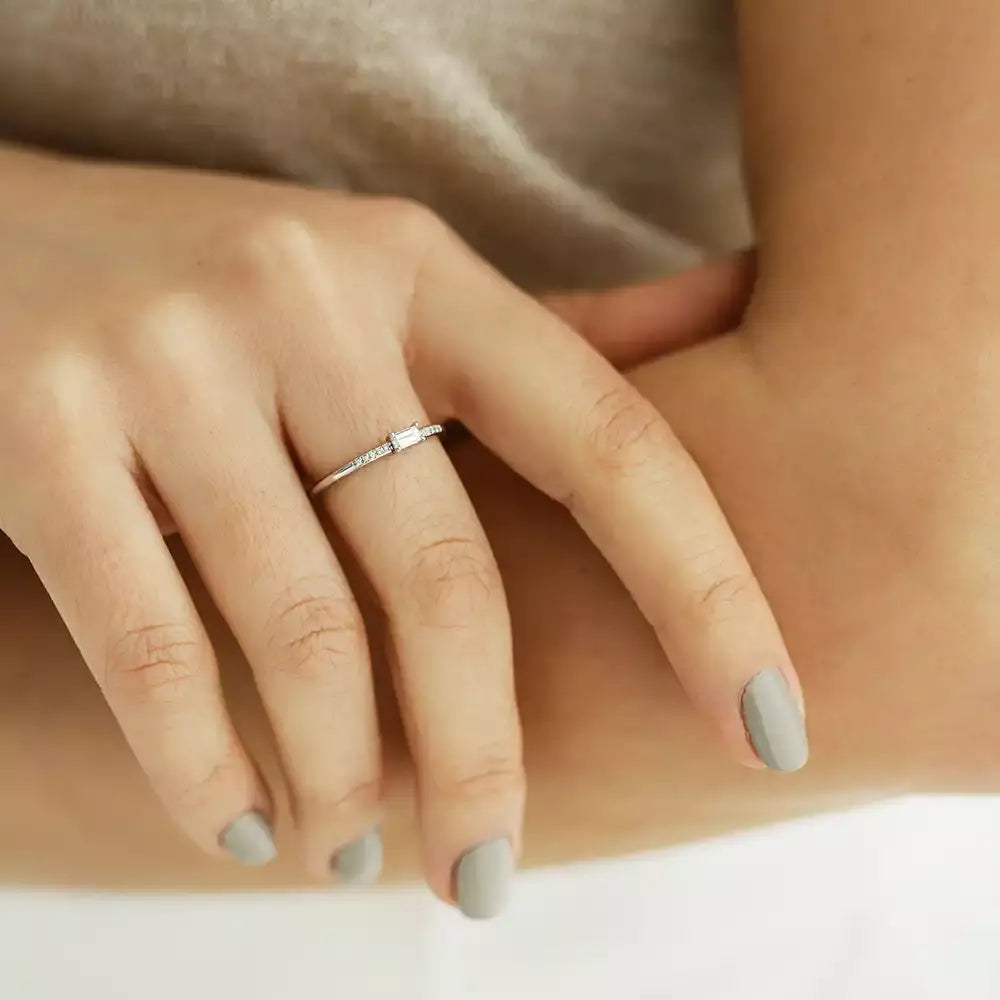 0.19 CT Baguette Diamond White Gold Ring