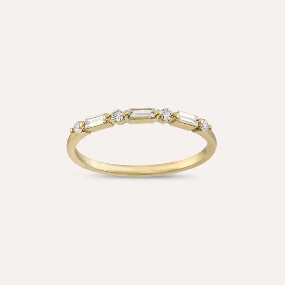 Noa 0.21 CT Baget Pırlanta Taşlı Sarı Altın Yüzük