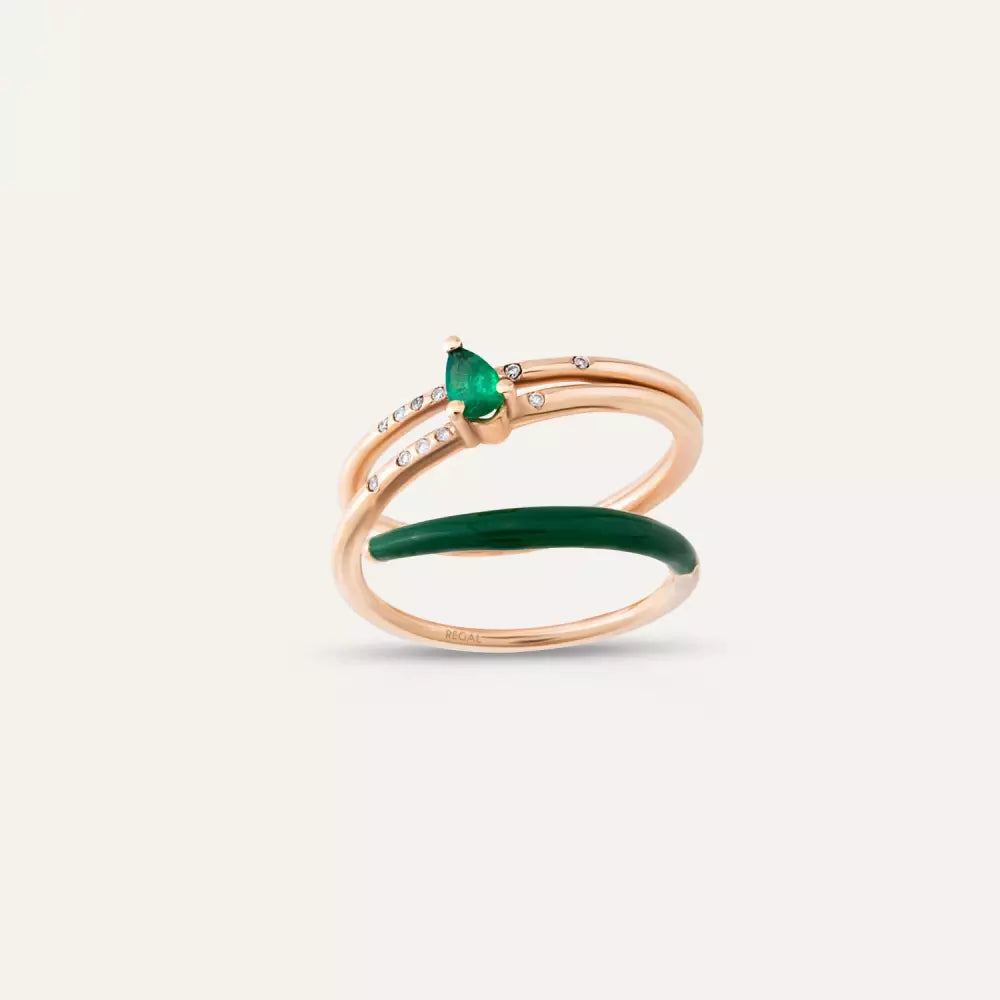 0.21 CT Zümrüt ve Pırlanta Taşlı Yeşil Mineli Yüzük
