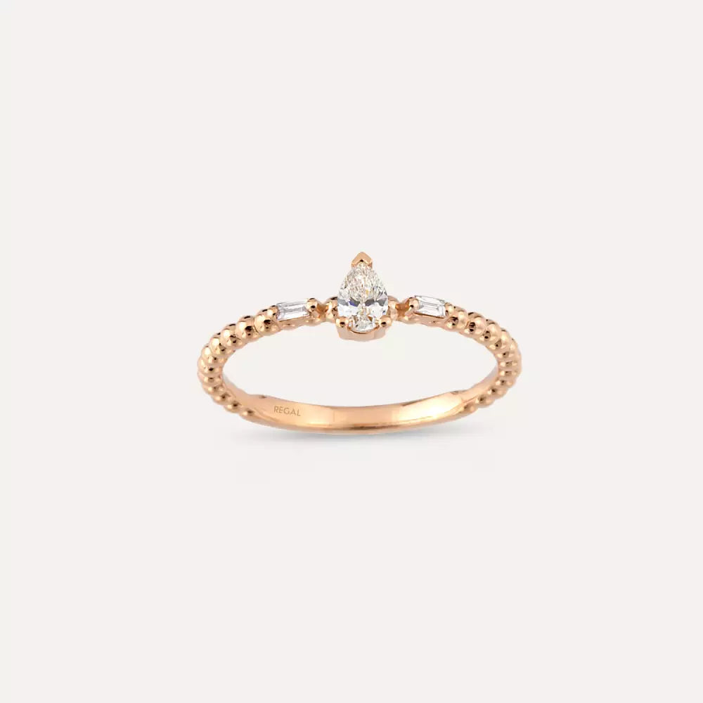 0.22 CT Baget Kesim Pırlanta Taşlı Rose Altın Yüzük