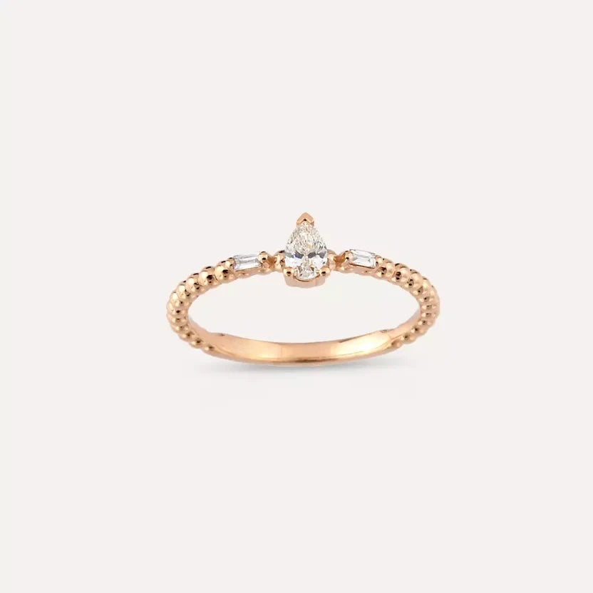 0.22 CT Baget Kesim Pırlanta Taşlı Rose Altın Yüzük