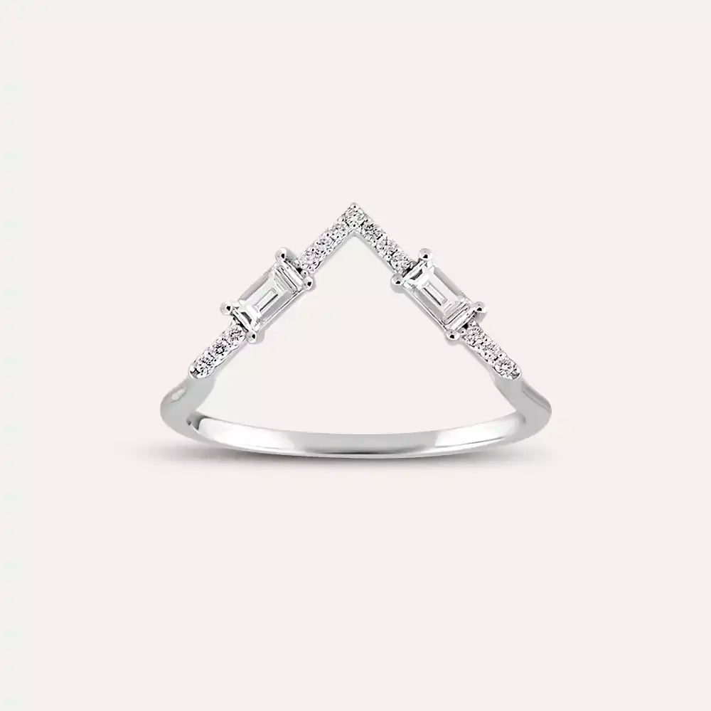 0.25 CT Baguette Diamond White Gold V Ring