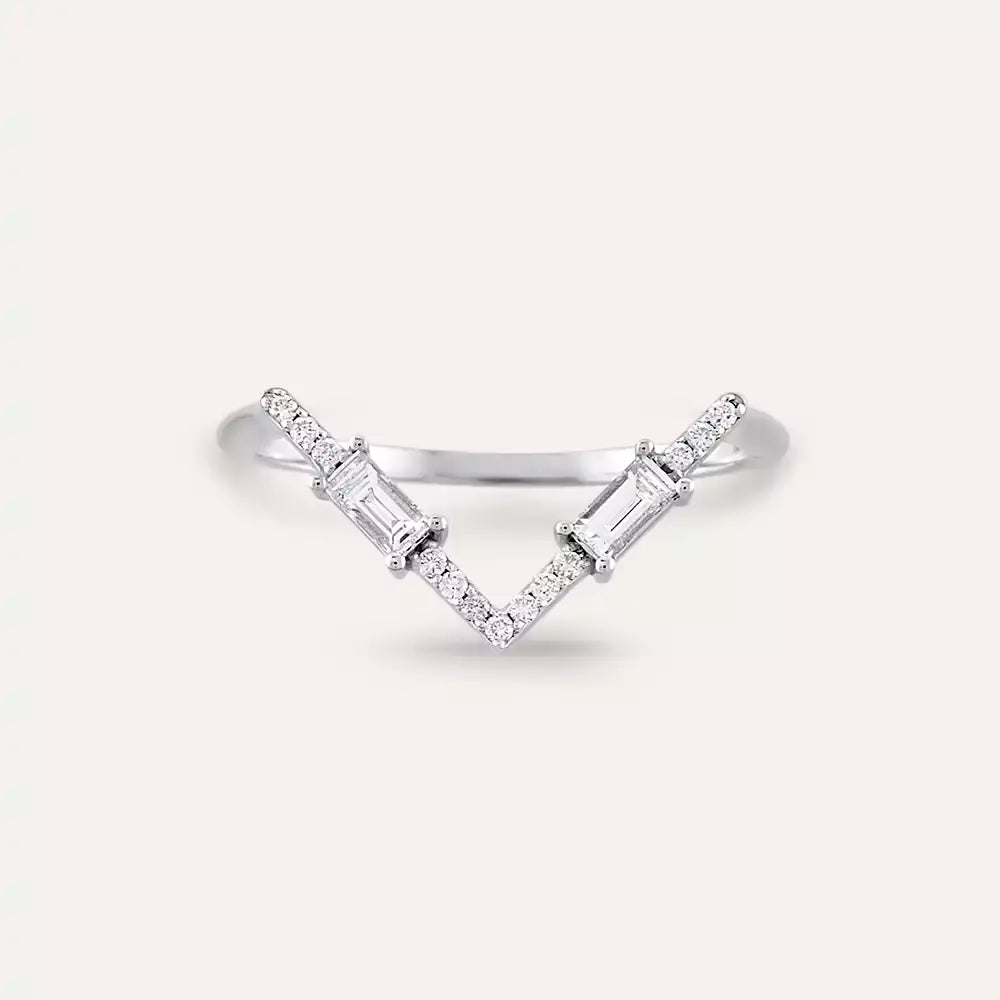 0.25 CT Baguette Diamond White Gold V Ring