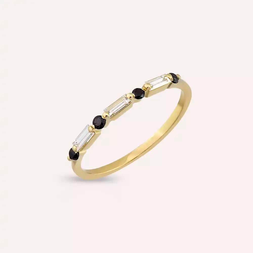 Noa 0.25 CT Black Diamond and Baguette Diamond Yellow Gold Ring