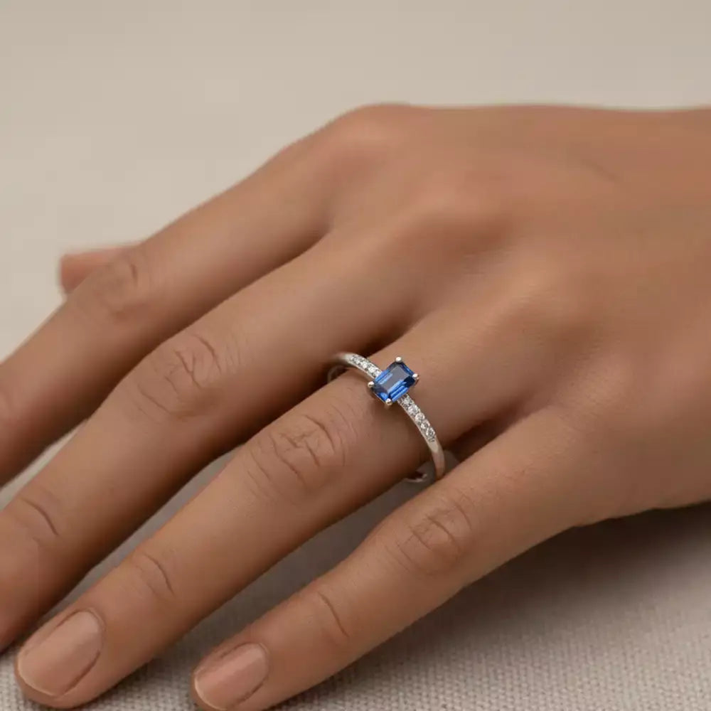 Lena 0.27 CT Blue Sapphire and Diamond White Gold Ring