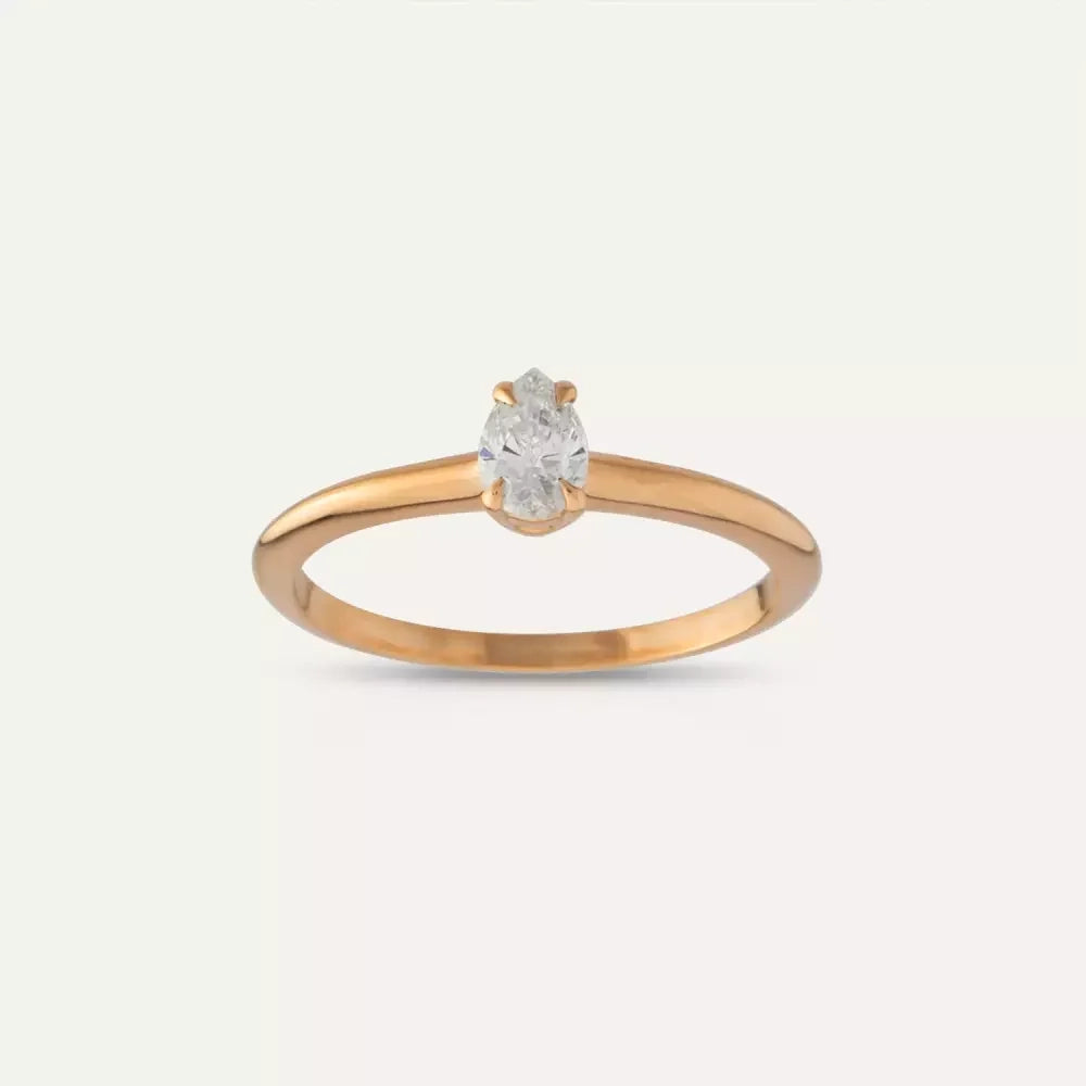 0.30 CT Damla Kesim Tektaş Pırlanta Rose Altın Yüzük
