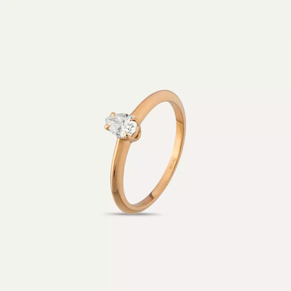 0.30 CT Damla Kesim Tektaş Pırlanta Rose Altın Yüzük