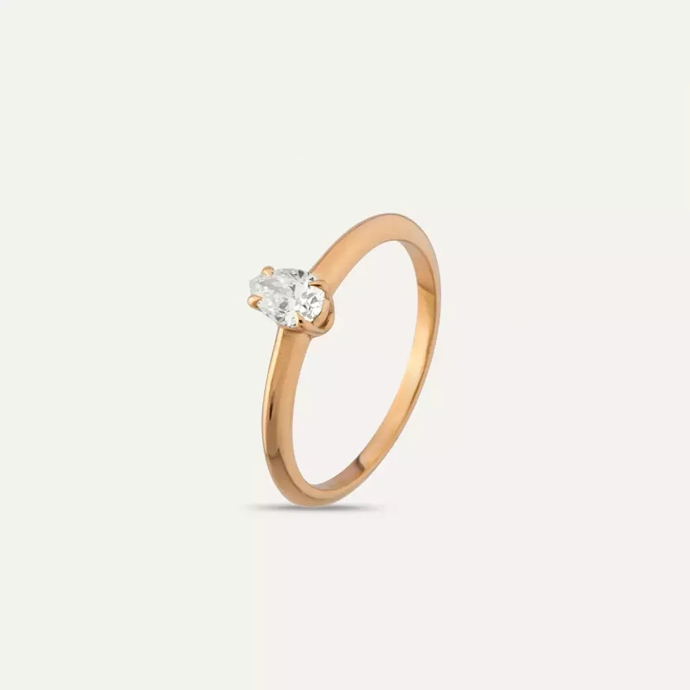 0.30 CT Damla Kesim Tektaş Pırlanta Rose Altın Yüzük
