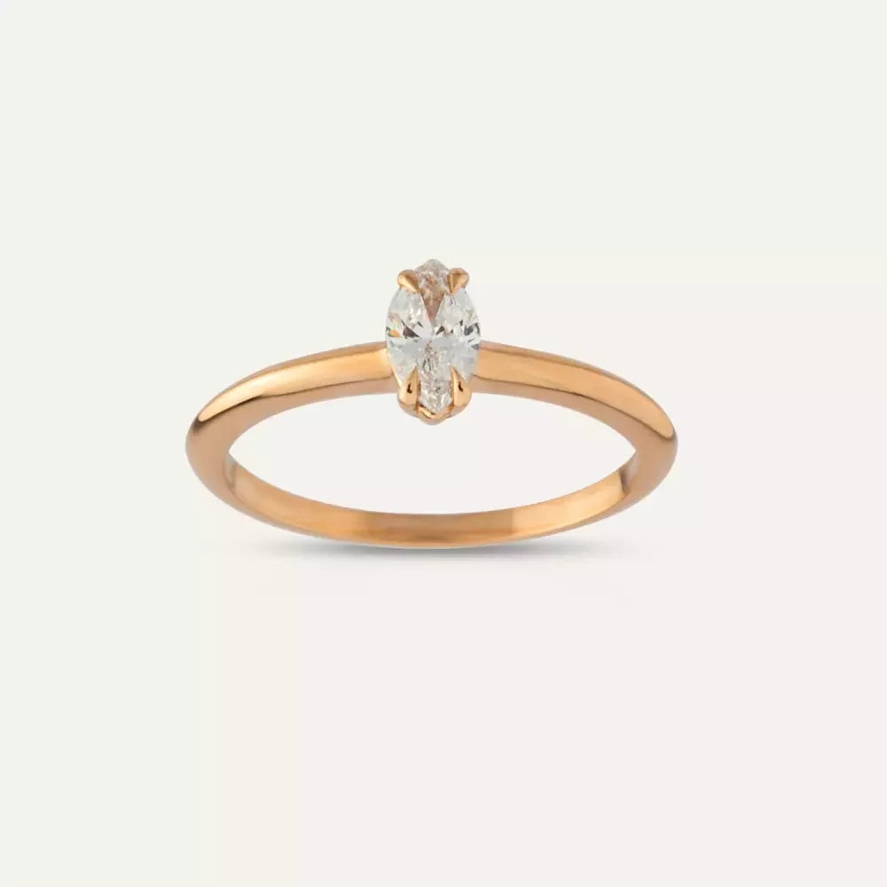 0.30 CT Markiz Kesim Tektaş Pırlanta Rose Altın Yüzük
