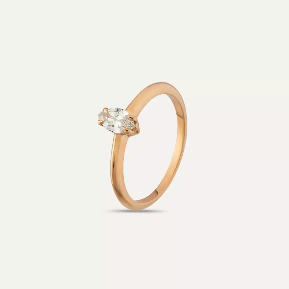 0.30 CT Markiz Kesim Tektaş Pırlanta Rose Altın Yüzük