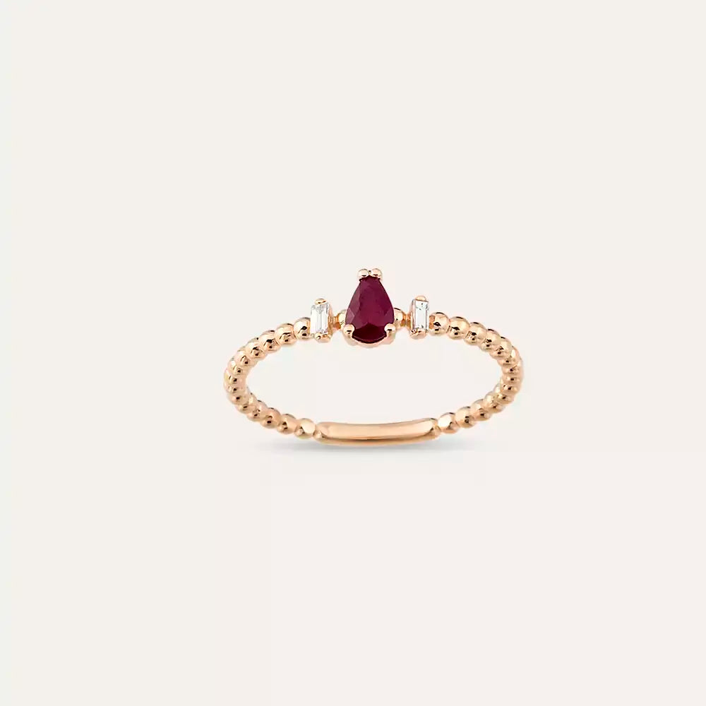 0.30 CT Yakut ve Pırlanta Taşlı Rose Altın Yüzük