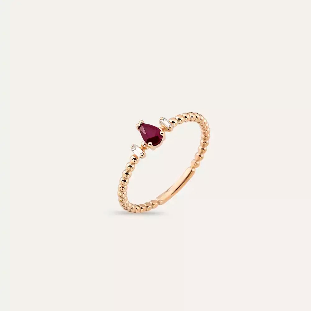 0.30 CT Yakut ve Pırlanta Taşlı Rose Altın Yüzük