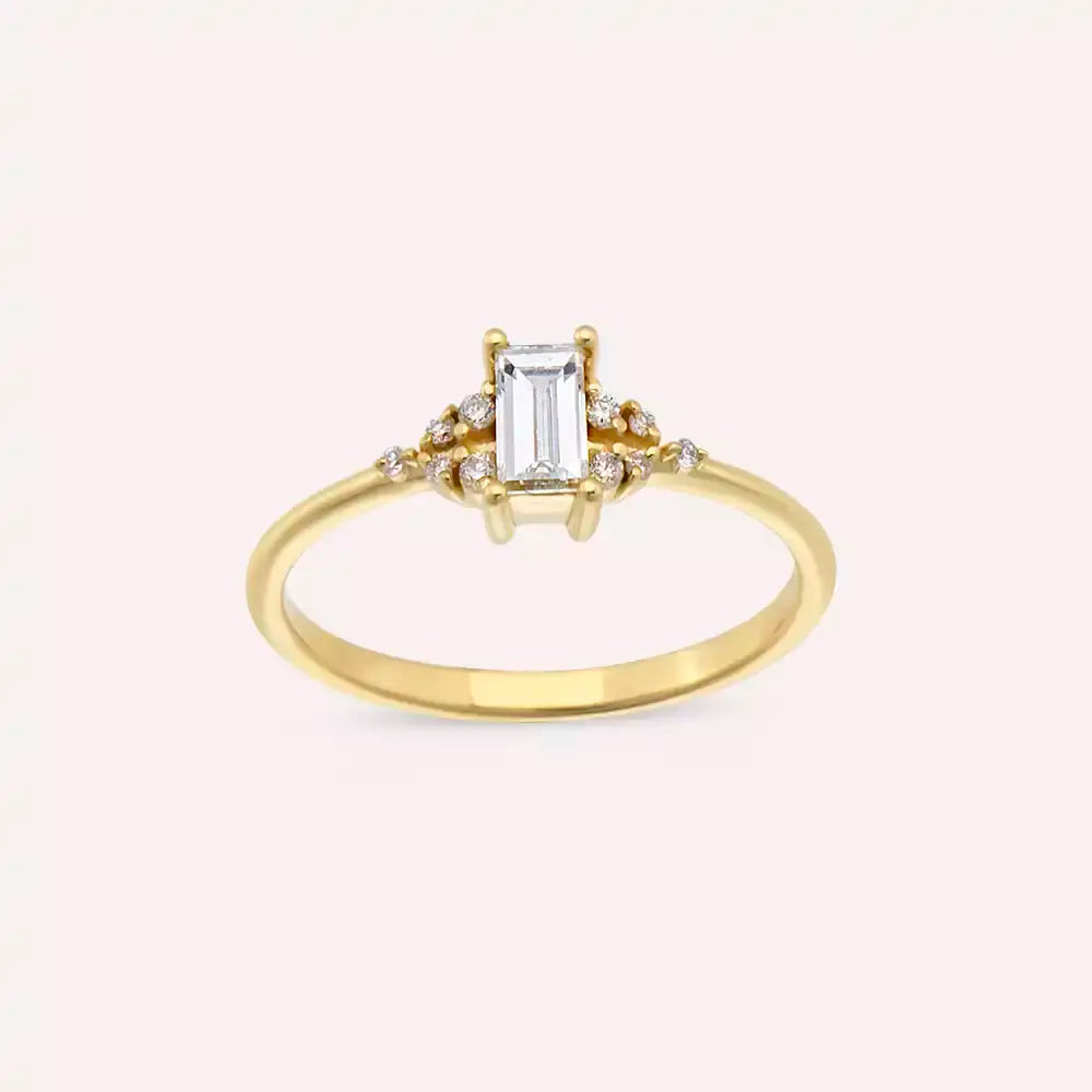 Sole 0.34 CT Baget Kesim Pırlanta Taşlı Sarı Altın Yüzük