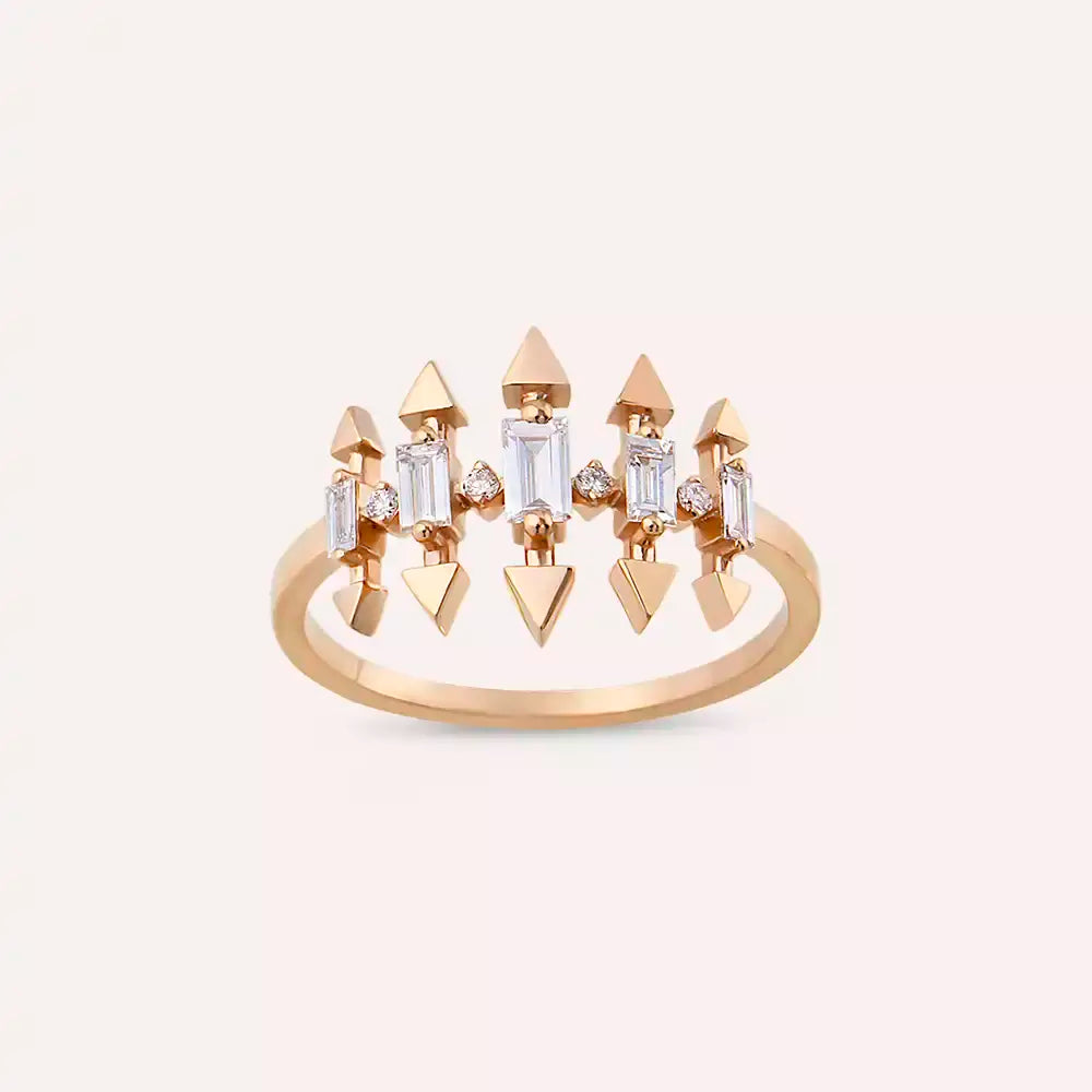 Valeria 0.34 CT Baget Pırlanta Taşlı Rose Altın Yüzük