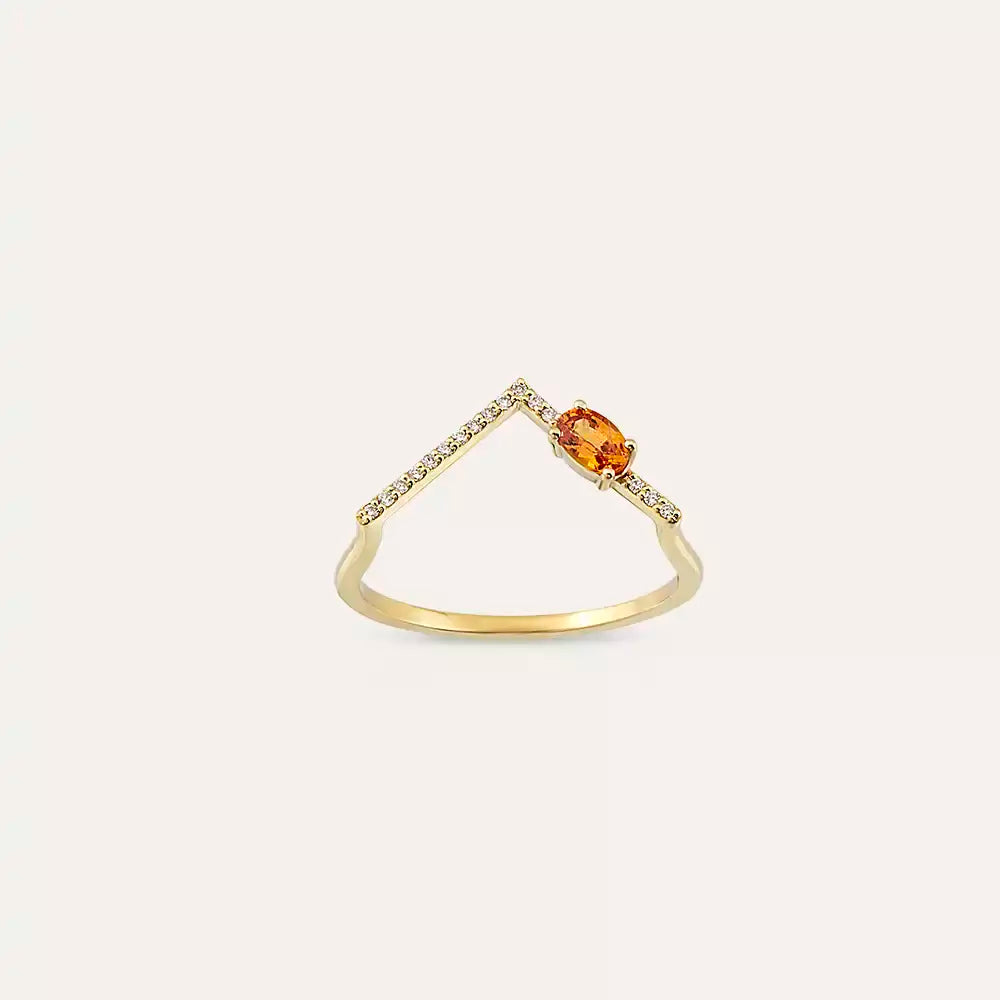 0.35 CT Orange Sapphire and Diamond V Ring