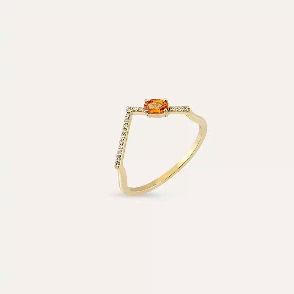 0.35 CT Orange Sapphire and Diamond V Ring
