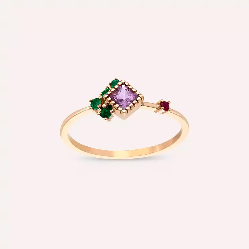 Zena 0.35 CT Sapphire, Emerald and Ruby Rose Gold Ring