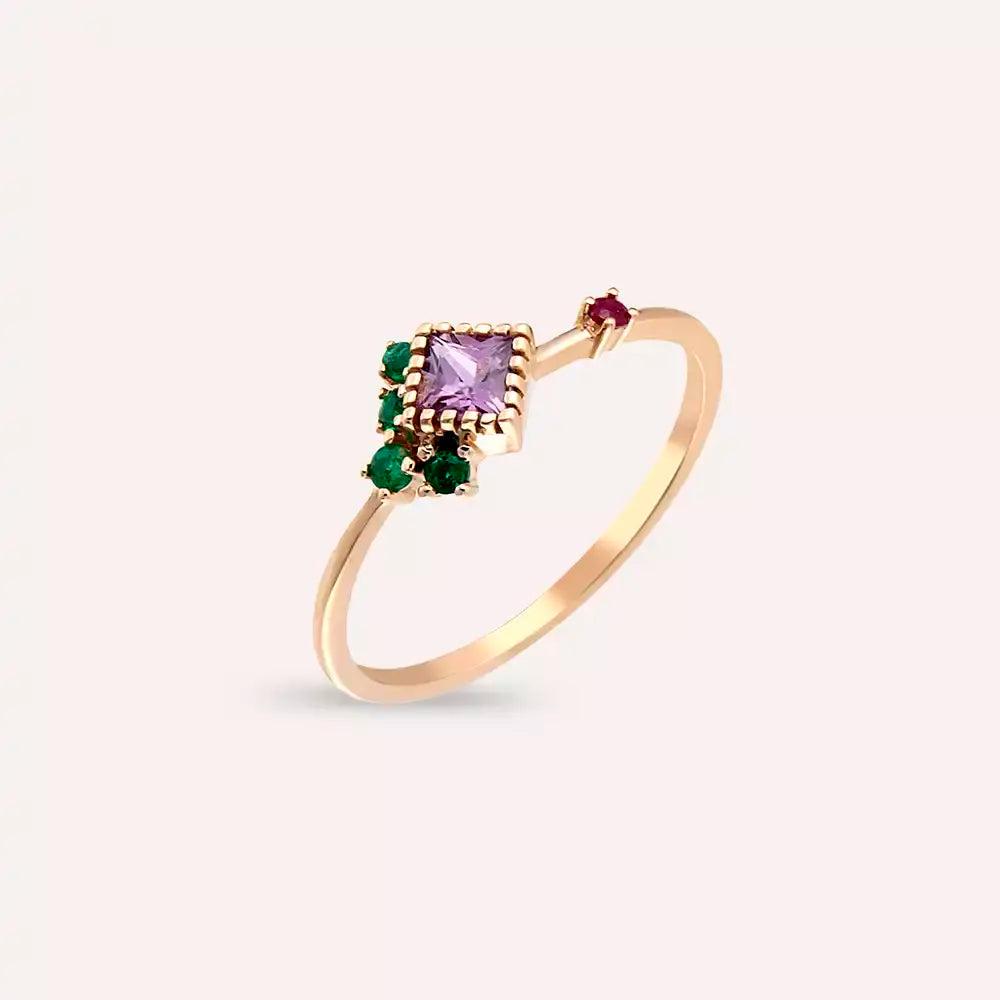 Zena 0.35 CT Sapphire, Emerald and Ruby Rose Gold Ring