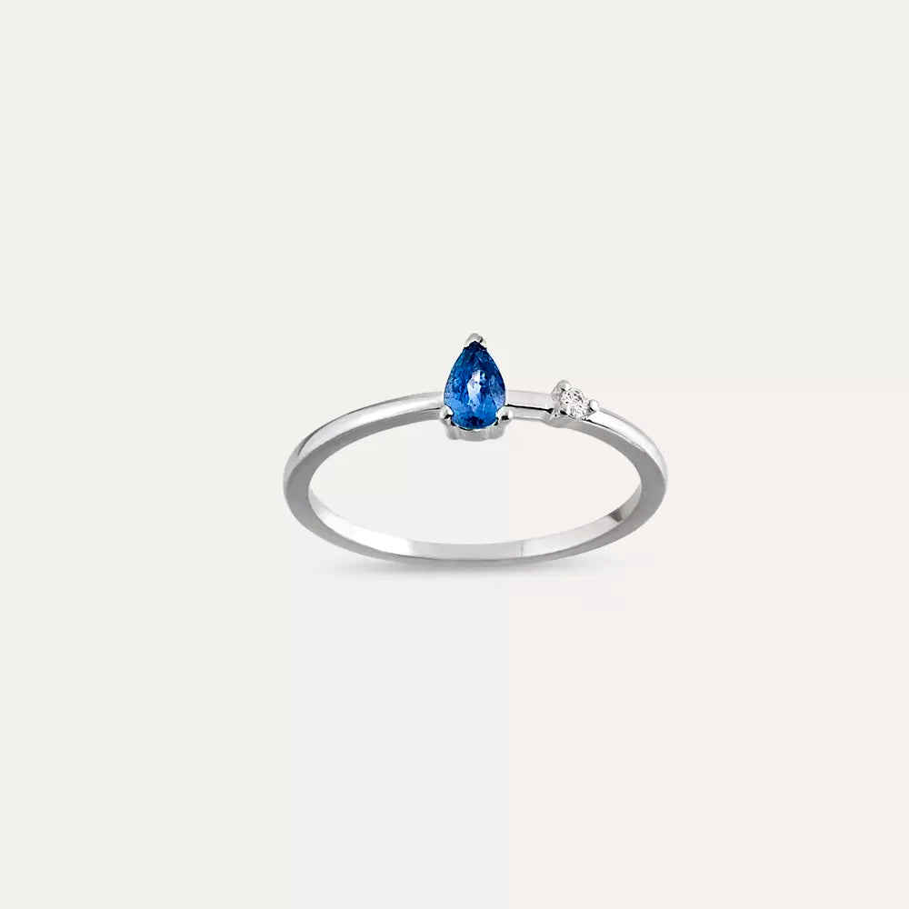 Deep 0.36 CT Blue Sapphire and Diamond White Gold Ring