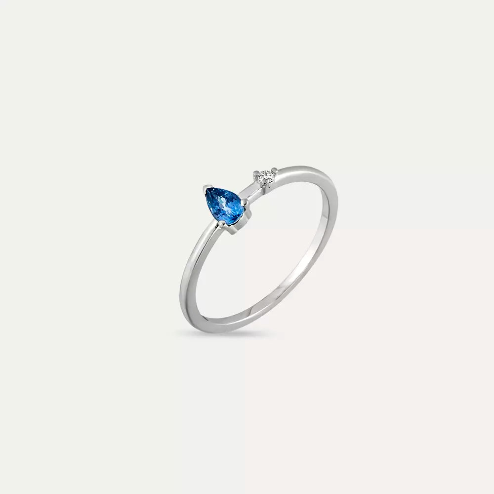 Deep 0.36 CT Blue Sapphire and Diamond White Gold Ring