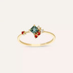 Zena 0.36 CT Multicolor Safir ve Pırlanta Taşlı Sarı Altın Yüzük
