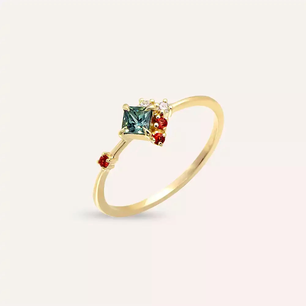 Zena 0.36 CT Multicolor Safir ve Pırlanta Taşlı Sarı Altın Yüzük