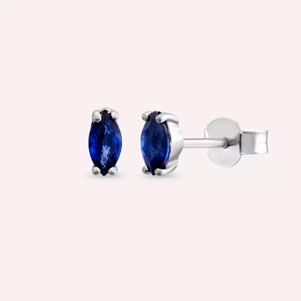 0.37 CT Markiz Kesim Safir Taşlı Beyaz Altın Küpe