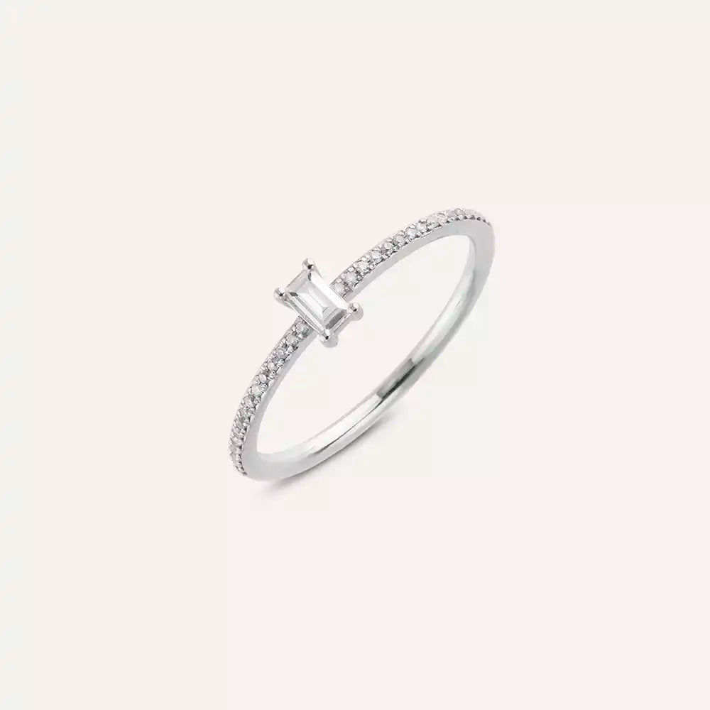 0.38 CT Baget Pırlanta Taşlı Beyaz Altın Yüzük