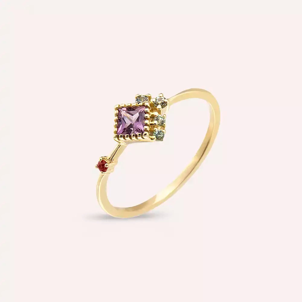 Zena 0.38 CT Multicolor Safir Taşlı Sarı Altın Yüzük