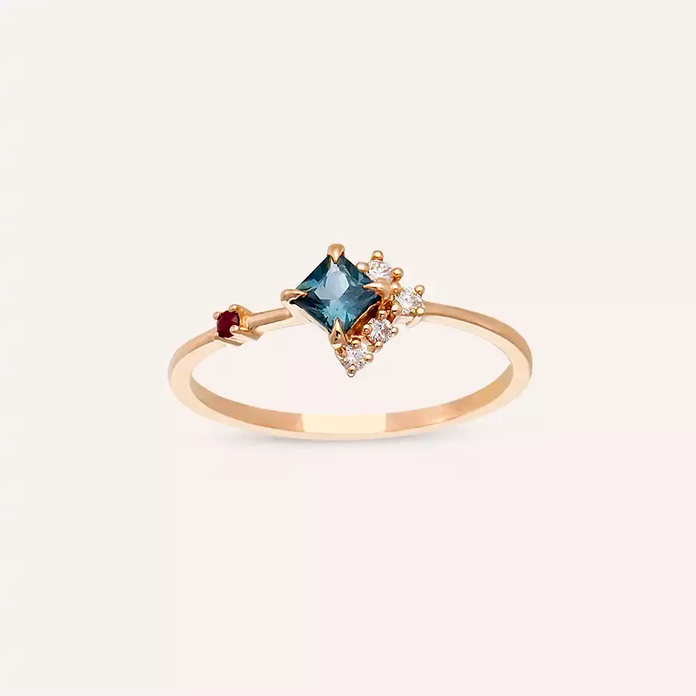 Zena 0.38 CT Multicolor Safir ve Yakut Taşlı Rose Altın Yüzük