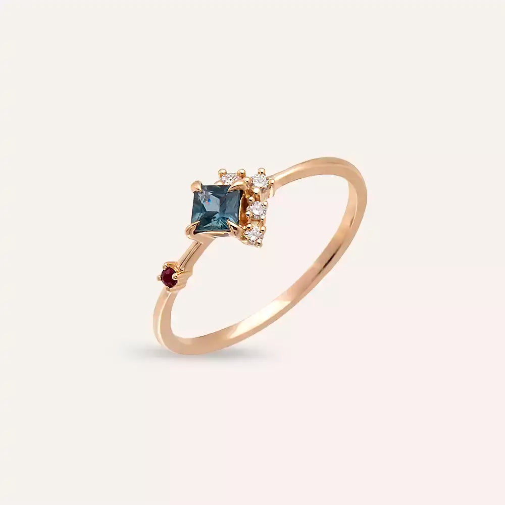 Zena 0.38 CT Multicolor Safir ve Yakut Taşlı Rose Altın Yüzük